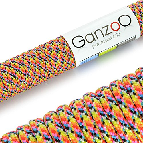Ganzoo Paracord 550 Corde de Parachute Multicolore, 30 m 4 mm, Nylon Polyester, 7 brins, résistance Jusqu’à 250 kg, pour Bracelet paracorde, Collier et Laisse, lanières et Bricolage