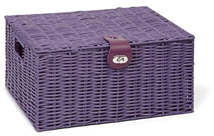 Arpan Large Resin Woven Storage Basket Box With Lid & Lock - Purple