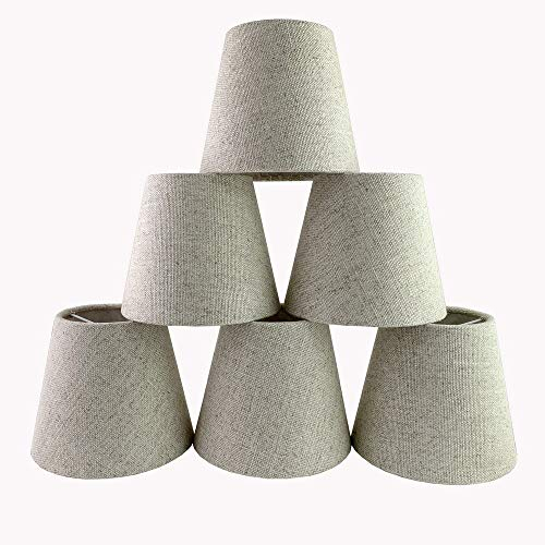 Doooitlight Set mit 6 Clip-Lampenschirmen für Kerzen, Kristall-Kronleuchter (Leinen Natur)
