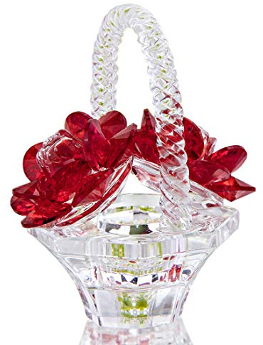 H&D HYALIN & DORA Cyrstal ros vas statyett glas ros prydnad, kristall korg med blommor pappersvikt, present till mamma