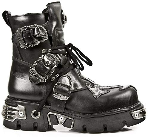 New Rock 407-S1 Silver Cross Botines de Cuero Negro Estilo Motociclista Gótico Punk 39