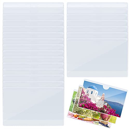 60-pack självhäftande indexkortfickor visitkortsfickor med topp öppen korthållare ficka kristallklar plast för att organisera och skydda kort eller foton, 9,9 x 6,3 cm