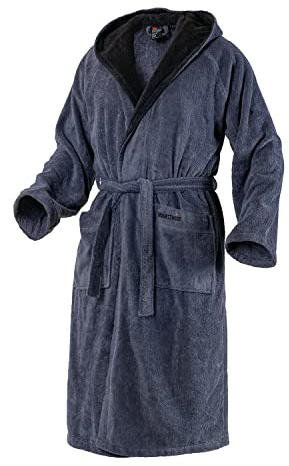 Mount Swiss Bademantel Damen Herren ARBON mit Kapuze aus edler Baumwolle I Morgenmantel flauschig I Frottee Farbe: anthrazit, Grösse: XXXL