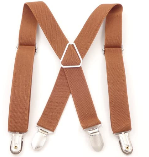 CHENGZI Kinder Hosenträger mit 4 Clips, Edelstahl, verstellbar, elastisch, strapazierfähig, mit starken Metallclips für Jungen und Mädchen, braun, Einheitsgröße