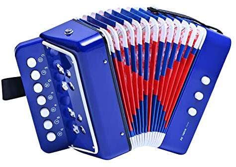 LIEKE Akkordeon 10 Tasten Knopf Accordion Ziehharmonika Musikinstrument Geschenk Spielzeug für Anfänger (Blau)
