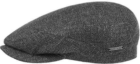 Stetson Taleco Wool Flatcap Newsboy Cap Mit Schurwolle und Leinen Gefüttert mit Baumwolle Herren Made in EU Frühjahr Sommer anthrazit 55 cm
