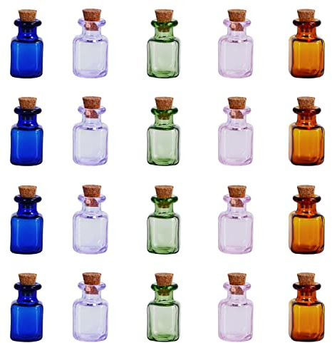 BELLE VOUS 20 STK Verschiedene 2 ml Mini Glasflaschen mit Korken - Mini Flaschen in 5 Farben - Glasfläschchen mit Korken für Hochzeits-/Partygeschenke, Wunschflaschen & DIY-Bastelarbeiten