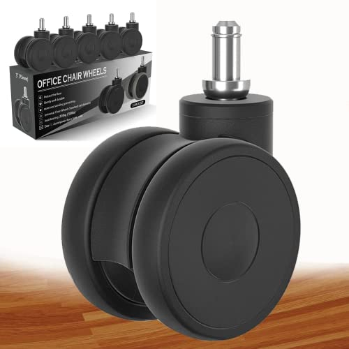 Ruedas para silla de oficina de 11 mm,3 pulgadas (75 mm) 5 juegos de ruedas para suelo duro, silenciosas, para silla de oficina, silla giratoria para silla de escritorio, alfombra y azulejos,negro