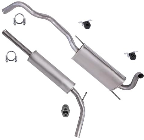 ATEC Germany Auspuff Schalldämpfer Set 1x Mittelschalldämpfer, 1x Endschalldämpfer, mit Montagematerial Kompatibel mit VW POLO (6N2), POLO III (6N1)