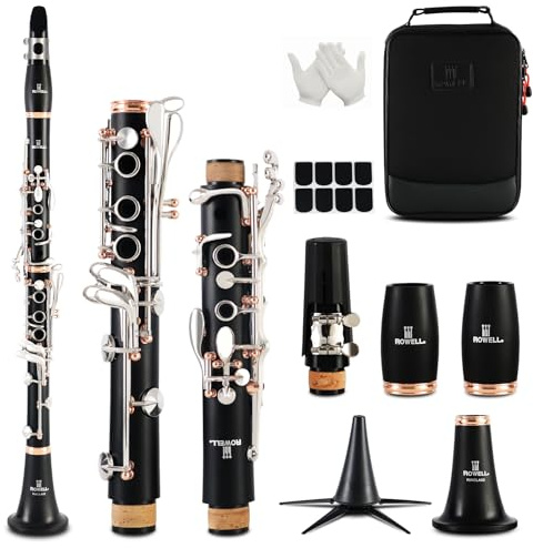ROWELL Clarinet Professional 17 keys B Flat Clarinet Two-color Silver-plated Keys Clarinets for Performance Test with Professional Clarinets Case