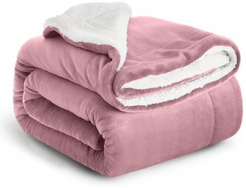Imperial Rooms Sherpa Fleece Blanket Bed Throws Blankets For Sofas Soft Fluffy Thick Blanket Reversible Microfiber Throw (Pink, Twin/Double (150 x 200 Cm))