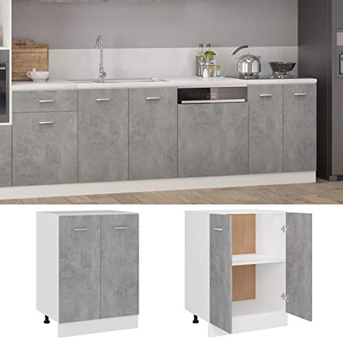 Festnight Armario Inferior Fregadero Cocina, Mueble Bajo de Cocina con Estantes, Módulos de Cocina, Armario Bajo de Cocina 60x46x81,5 cm Gris hormigón