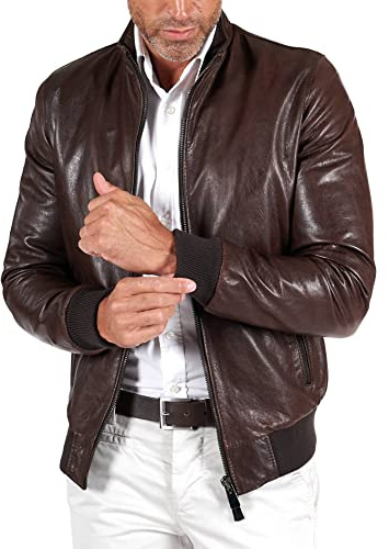 D'Arienzo Bomber Pelle Vintage Testa di Moro Uomo Giacca Vera Pelle Made in Italy 106 52/Testa di Moro