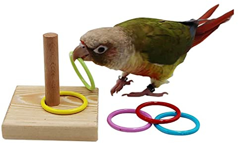 GZXYUAN 1 Stück Vogel-Intelligenz-Trainings-Spielzeug aus Holz, buntes Stapelring-Spielzeug für Papageien, Wellensittiche, Nymphensittiche und Sittiche