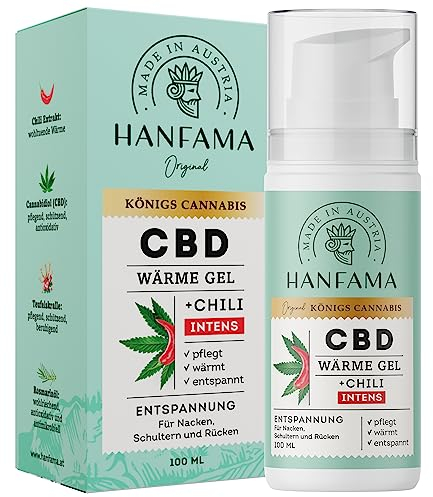 HANFAMA CBD Wärme Gel Intens | Teufelskralle Salbe mit Cannabis, Capsaicin | Sofort Wärmeeffekt | Wärmesalbe für Massagen zur Muskelentspannung | Dermatologisch Getestet, 100ml