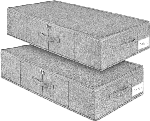 JUPELI Unterbett Aufbewahrungsbox, 2 Stück Faltbarer Unterbettkommode Stabil, Unterbett Aufbewahrung, Kleideraufbewahrung, Decken Organisator Lagerbehälter mit Griff Für Kleidung, Steppdecken, Grau