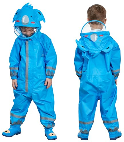 SSAWcasa Toddler Rain Suit, Kids Muddy Play Buddies Waterproof One Piece Hoodie Rain Jacket Coat Poncho Gear Coverall Baby Girl Boy