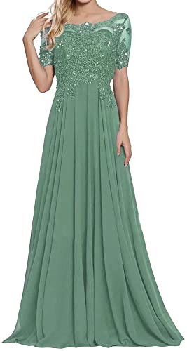 Sincemeet Abiti per la Madre della Sposa in Pizzo Abito da Sera in Chiffon a Maniche Corte Abito Lungo da Ballo