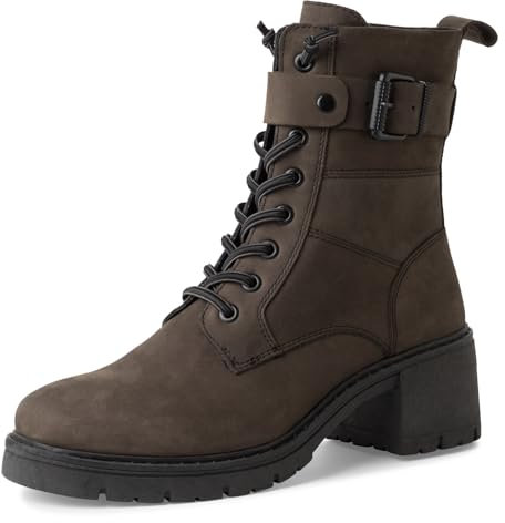 MARCO TOZZI Damen Stiefeletten zum Schnüren aus Leder mit Blockabsatz, Braun (Anthracite N.C), 38 EU