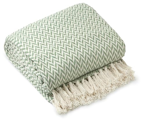 Emma Barclay Throw Blanket For Sofas Bed Extra Large Recycled Cotton Throws For Settees In Pistachio Green Throw Scandi Woven Blankets - Cherokee Collection 90 x 100 (229cm x 254cm) Pistachio Green