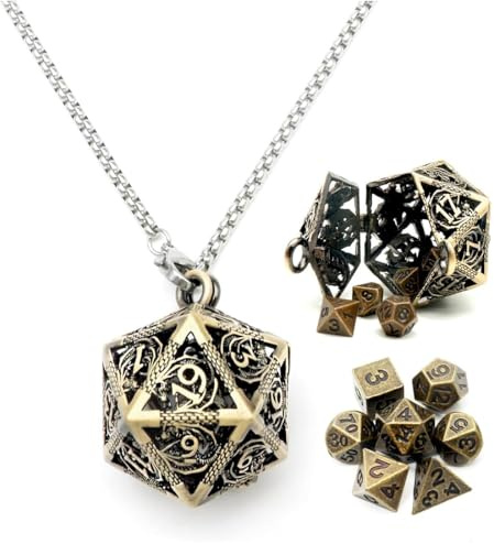 KSJEHW Juego de Dados DND, Mini Set Poliédricos con Estuche para MTG RPG D&D D4 D6, D8, D%, D10, D12, D20 - Bronce Antiguo