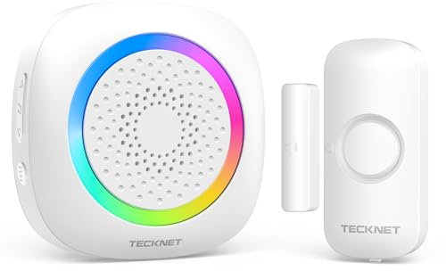 TECKNET - Alarma de puerta y ventana, sistema de alarma para casa, timbre inalámbrico, alcance 300 m, 61 tonos de llamada con indicador RGB para el hogar, la tienda, la oficina