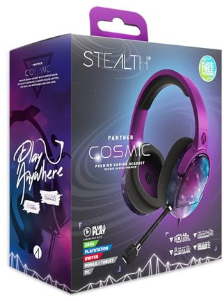 STEALTH PANTHER Cosmic - Over Ear Gaming Headset Compatible with PS4/PS5, XBOX, Switch, PC with Flexible Mic, 3.5mm Jack, 1.5m Cable, Lightweight, Comfortable and Durable
