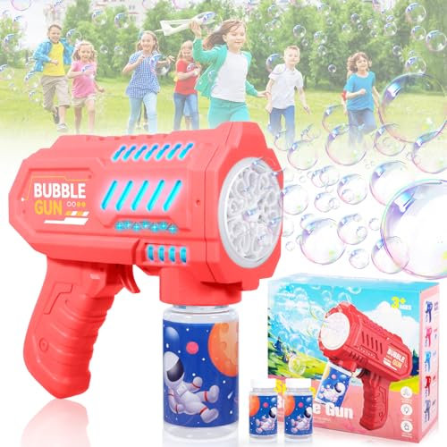 BUOAZR Seifenblasenpistolen, Kinder Seifenblasen Machine, LED Licht Blasen Elektrisch mit 2 Dosen 60ML Seifenblasenlösung, Automatische Blasenmaschine Geschenk für Kinder/Geburtstag/Party (Rosa)