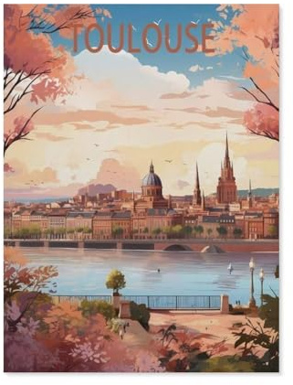 BEAYODKP Peinture par Numéro Adulte，Toulouse France, affiche de voyage vintage, côte，avec Pinceaux et Acryliques Bricolage Peintures Kits pour Adultes Enfants Seniors Débutant（40x50cm）-AW66