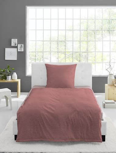 Bierbaum Biancheria da letto, 3000, Seersucker in tinta unita, disegnata in Germania, Rose 60, 155 x 220 + 80 x 80 cm, dimensioni comfort