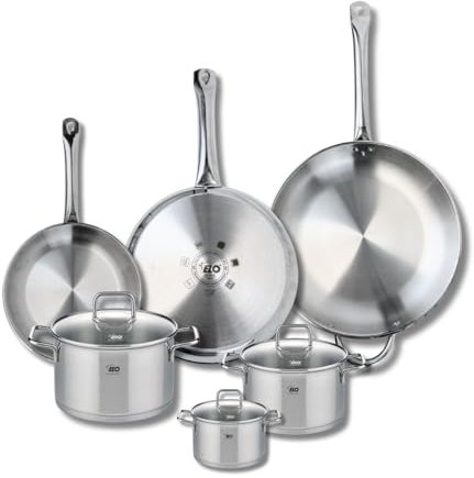 ELO 9512650 Batterie de cuisine 6 pièces, Ensemble de 3 Poêles de cuisson 24, 28 et 32 cm et 3 faitouts 12, 16 et 20 cm Elo Profi Citrin, inox, induction