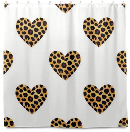 miaozhen Tenda da doccia moderna impermeabile con gancio, 182 x 183 cm, stampa leopardata, cuore, in poliestere bianco, lunga tenda da doccia lavabile per tenda da bagno Cortina para ba?o Elegante