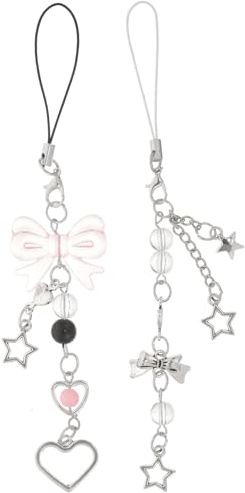 DECOMELODY Colgante para Teléfono Forma de Lazo y Figura Estrellada, Correa de Plástico para Llavero y Bolso, Decoración Adorable y Práctica, Paquete de 2 Piezas