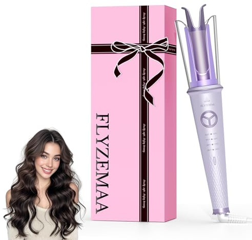 FLYZEMAA Boucleur a Cheveux Automatique, Fer a Boucler Automatique Portable 25 mm avec 4 Températures Réglables, Anti-Brûlure, Boucleur Céramique Cheveux Court et Long, Double Tension, Violet