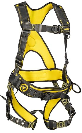 Guardian 21030 Cyclone Construction Harness with Waist Pad | Side D-Rings|OSHA & ANSI Compliant | Black/Yellow | M-L
