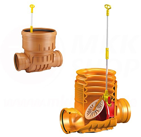 Kontrollschacht Revisionsschacht DN 400 Abwasserschacht 2x Ø 200 mm Dränage HT KG Rohr Rückstauklappe Rückstauverschluß Wartungsschacht Schachtboden Kanal Grundkörper Entwässerung Schacht