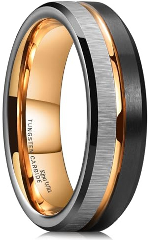 King Will Fede nuziale in carburo di tungsteno 8 mm oro rosa spazzolato nero e argento, 56.9 (18.1), Metallo, Nessuna pietra preziosa
