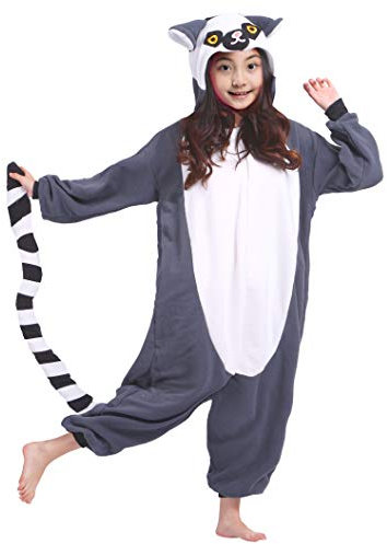 Pyjamas Kigurumi Jumpsuit Onesie Mädchen Junge Kinder Tier Karton Halloween Kostüm Sleepsuit Overall Unisex Schlafanzug Winter, Long Tail AFFE
