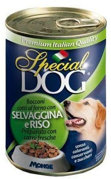 24 Lattine Special Dog Monge 400g Bocconcini Gusti Vari con Omaggio (Selvaggina, Omaggio NutriPoop)