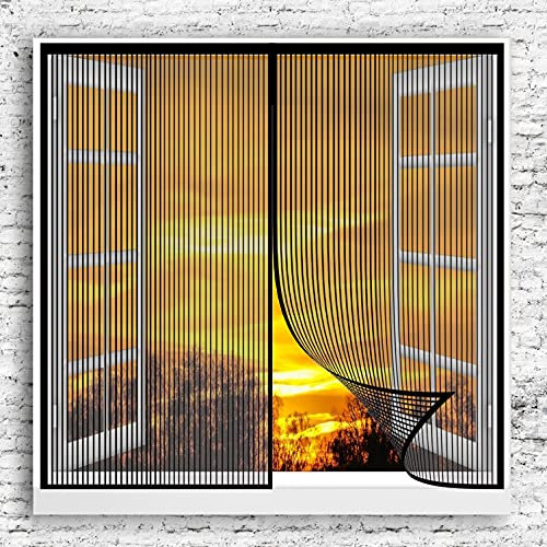 GOUER Moustiquaire Fenetre 100x110cm Mouche Aimant Fermeture Automatique Moustiquaire pour Portes avec Bande Scratch pour Couloirs, Portes, Patio, Noir