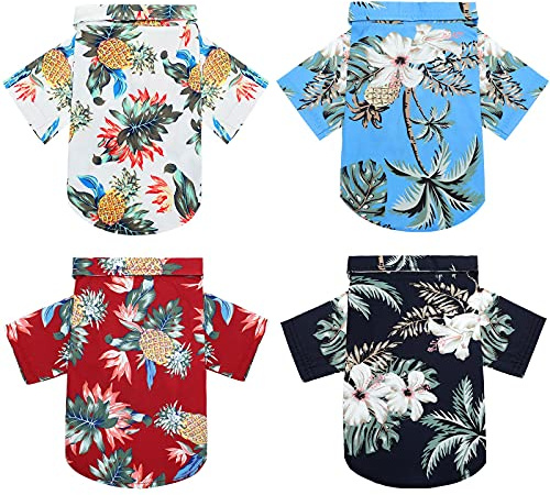 Weewooday 4 Pieces Small Pet Summer T-Shirts Hawaii Style Floral Pet Dog Shirt Breathable Cool Clothes Beach Seaside Puppy Sweatshirt for Puppy(Cute Style,Medium)