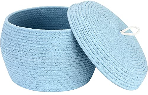 Sea Team Eleganter runder Baumwollseil-Aufbewahrungskorb mit Deckel - Multifunktionaler Organizer für Snacks, Handtücher uvm. - Ideal für Ihr Zuhause, 13 x 9 Zoll (Groß,Blau)