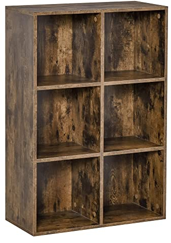 HOMCOM 3 Tier Bookshelf, Modern Cube Bookcase with 6 Open Storage Compartments, Freestanding Display Storage Unit for Living Room, Bedroom, Study, Rustic Brown