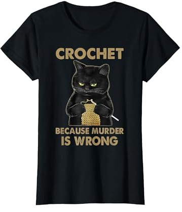 Crochetez Parce que le meurtre est une erreur - Crochet Black Cat Yarn T-Shirt, Femme, Noir, L