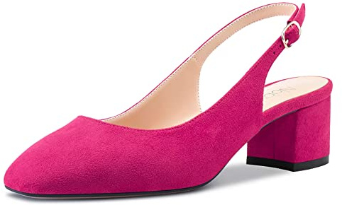 NobleOnly Femmes Bloc Chunky Mi Talon Heel Carré Bout Sandales Lanières Cheville Slingback Slip-on Escarpins Dress Chaussures Magenta Rouge 42 EU