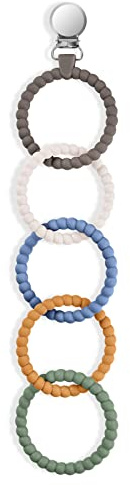 Vicloon Jouet pour Poussette, Jouets à Anneaux de Dentition en Silicone pour Poussette, Crochets De Jouets pour Bébé, 5 Anneaux, Sans BPA, pour Que Bébé Puisse S’exercer à Attraper et Tirer
