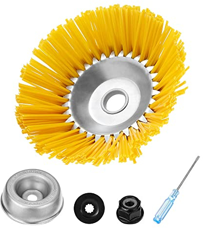 Gobesty Tête Brosse débroussailleuse Universelle, 20 cm Brosse à Désherber De Mauvaises Herbes Ronde en Nylon, Inclus Matériel d’Installation et Outils, Tete Brosse Débroussailleuse