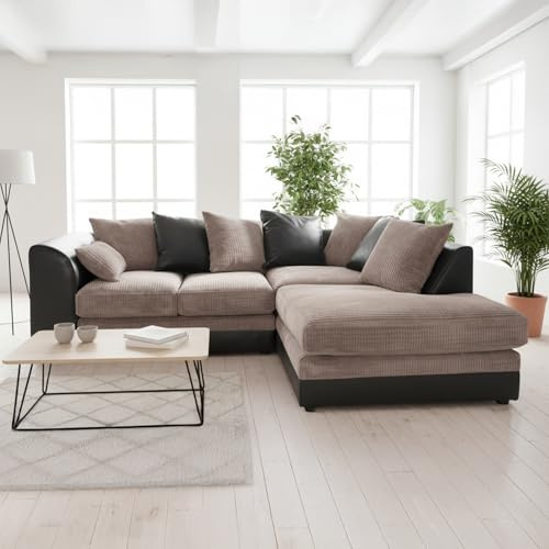 New Luca Black and Grey Fabric and Leather Corner sofa | 3-4 Seater Corner Sofa (Right Hand Facing)