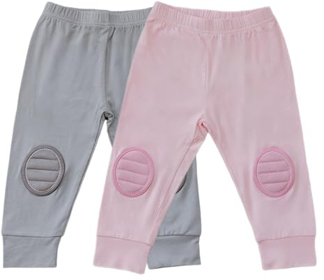 Zenulove 2-Pack Viscose Baby Pants with Knee Pads Soft Toddler Pants for Boys & Girls, Baby Boy Pants & Baby Girl Pants (US, Age, 9-12 Months, Pink & Gray)