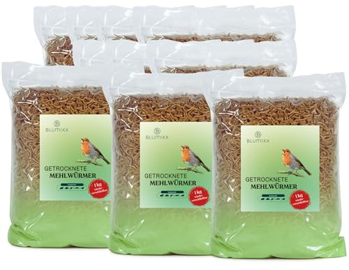 Blumixx Jan-Pet Premium - Gusanos de harina secos de 65 l (10 kg) - Aperitivo para insectos para aves silvestres, erizos, peces y reptiles, alimento de alta calidad para todo el año con alto contenido